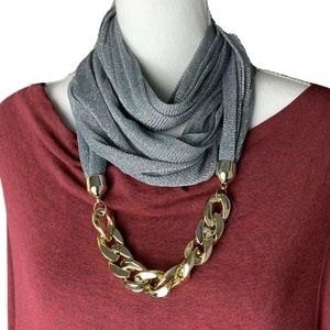 Necklace Scarf Silver Sparkle With Gold Chain